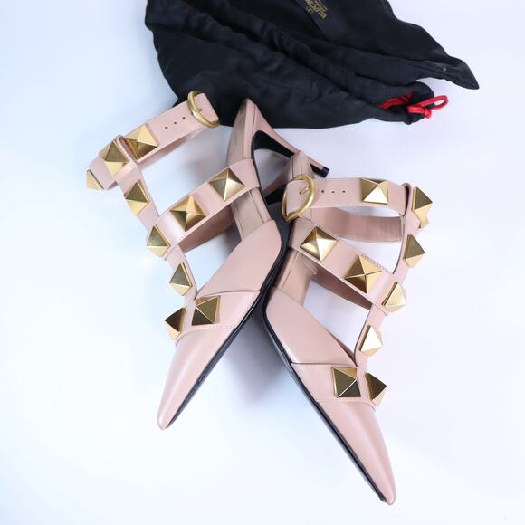VALENTINO Roman Stud Leather Heeled Sandal Blush Pink Pointed Toe Women's 36 - Picture 3 of 10